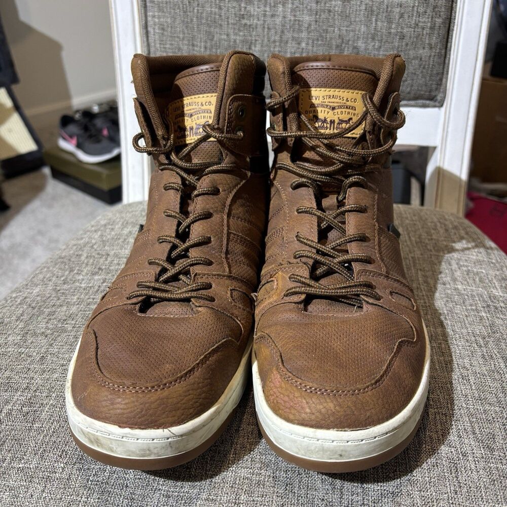 Levi’s Brown Faux Leather Lace Up High Top Sneakers Shoes Men Size 12